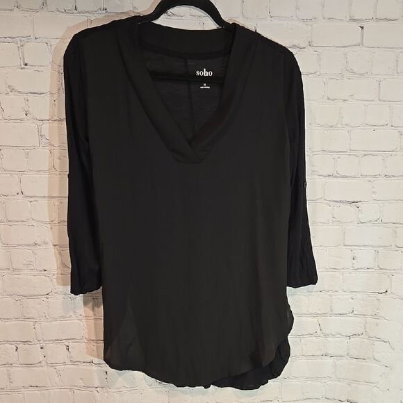 Soho Black Women's dual texture Top size XS - Picture 1 of 9